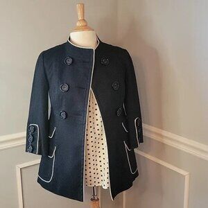 KENSI Black White Polka Dot Double Breasted Stand Up Collar Preppy Trench Coat 2